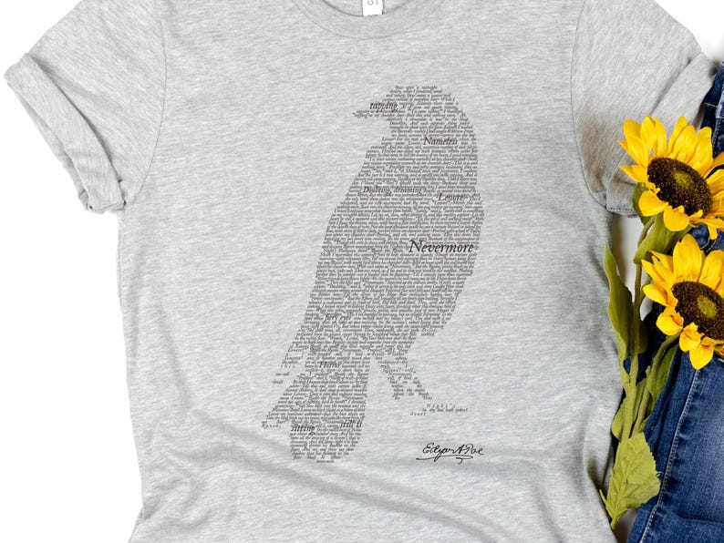 Edgar Allan Poe The Raven Text Art T-Shirt, Gothic Literature Gift, 100% Cotton image 3