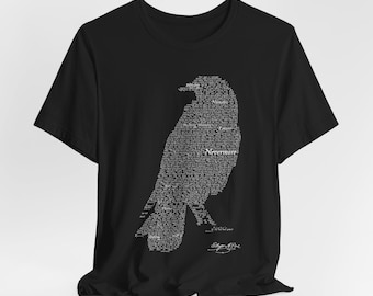 Edgar Allan Poe The Raven Text Art T-Shirt, Gothic Literature Gift, 100% Cotton