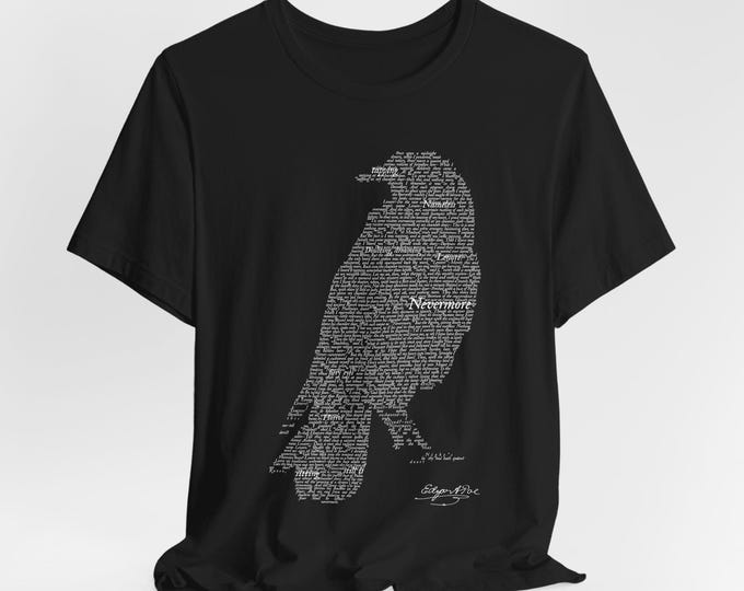 Edgar Allan Poe The Raven Text Art T-Shirt, Gothic Literature Gift, 100% Cotton