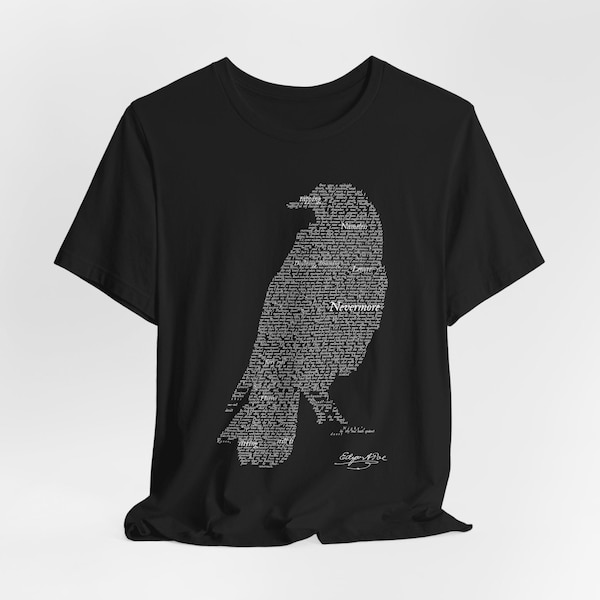 Camiseta Edgar Allan Poe com o texto completo de "O Corvo", ótimo presente para amantes de livros, 100% algodão (TEXTARTRAVEN5-DK)