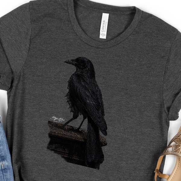 Edgar Allan Poe The Complete Text of "The Raven" Word Art Shirt, Great Book Lover's Gift, 100% Cotton (TEXTARTRAVEN2-DK)