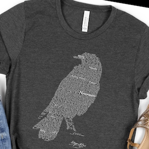 Edgar Allan Poe The Raven Text Art T-Shirt, Gothic Literature Gift, 100% Cotton image 4