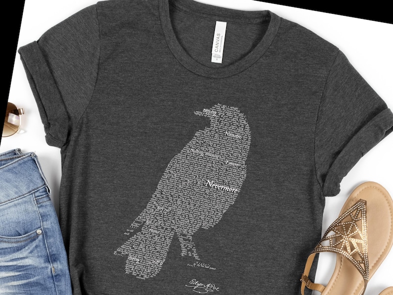 Edgar Allan Poe The Raven Text Art T-Shirt, Gothic Literature Gift, 100% Cotton image 4