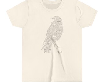 Edgar Allan Poe Entire Text of "The Raven" Youth T-Shirt, Great Book Lover's Gift, 100% Cotton (TEXTARTRAVEN5Y-DK)