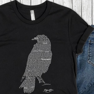 Edgar Allan Poe The Raven Text Art T-Shirt, Gothic Literature Gift, 100% Cotton image 2