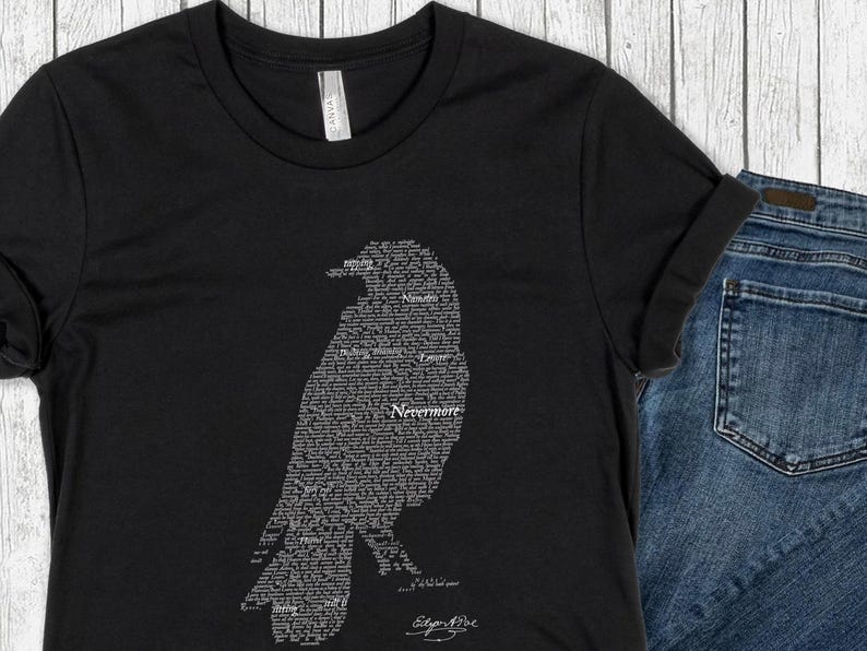 Edgar Allan Poe The Raven Text Art T-Shirt, Gothic Literature Gift, 100% Cotton image 2