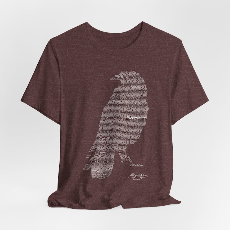Edgar Allan Poe The Raven Text Art T-Shirt, Gothic Literature Gift, 100% Cotton image 6
