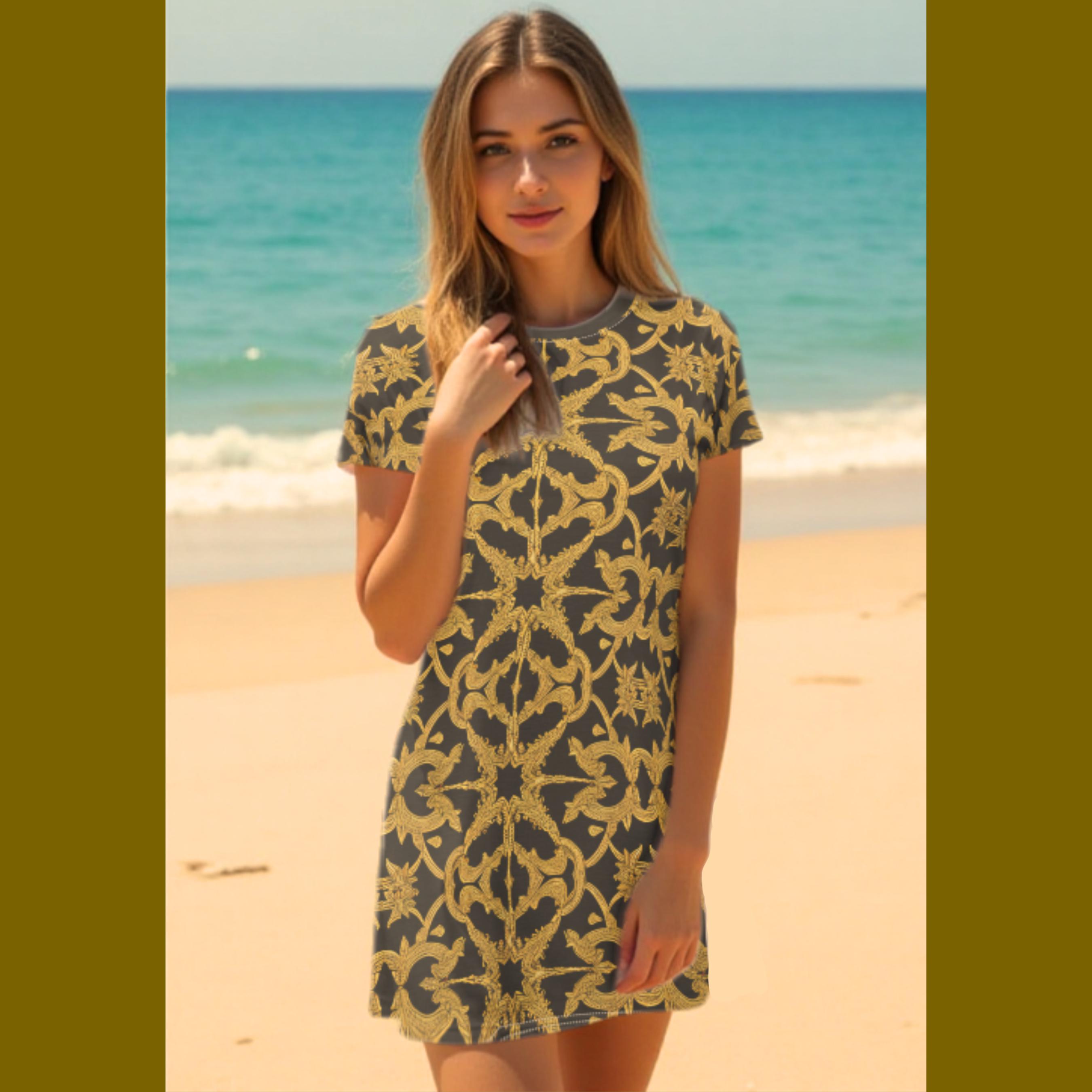 black and gold t shirt dress Marigold T shirt mini Dress- Black