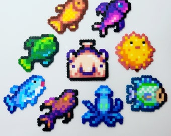 Stardew Valley Fish Perler- Plain, Keychain or Magnet - Pixel Art Inspired Decor