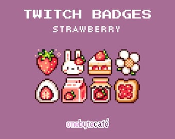 Badge carini per abbonamenti a forma di fragola per Twitch, badge per bit di arte culinaria, coniglietti e fiori, risorse di streaming predefinite