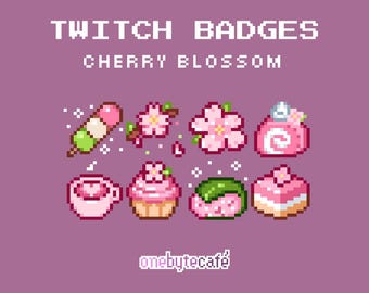 Cute Cherry Blossom Sub Badges for Twitch, Pixel Art Bit Badges, Japanese Sakura, Premade Streaming Assets