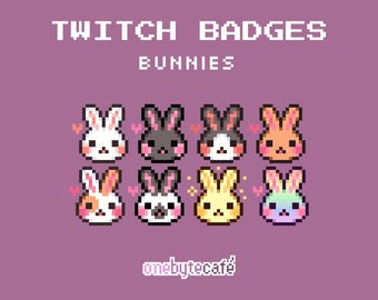 Cute Bunny Sub Badges for Twitch, Kawaii Pet Bit Badges, Rabbits, Premade Streaming Assets