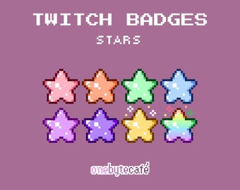 Badge di stelle carini per Twitch, badge di pixel art, galassia celeste kawaii, risorse di streaming predefinite