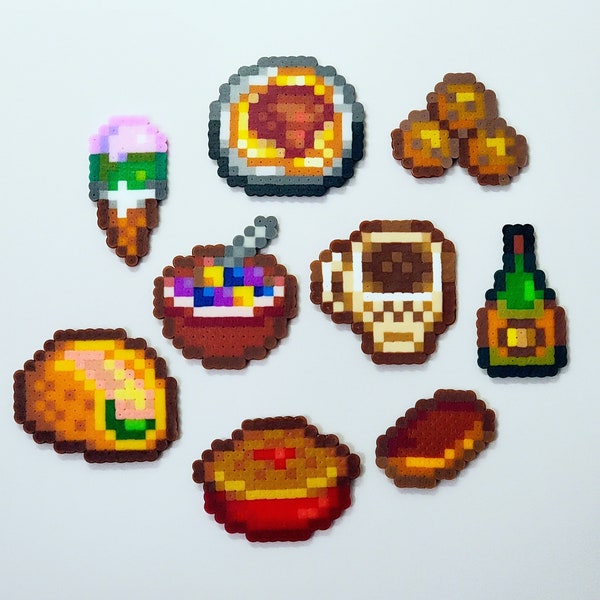 Stardew Valley Cooked Dishes Perler- Plain, Keychains or Magnets - Pixel Art Game Inspired Decor and Accessories