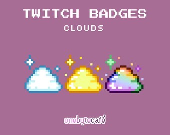 Cute Cloud Sub Badges for Twitch, Pixel Art Bit Badges, Kawaii Celestial, Premade Streaming Assets