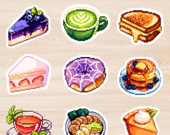 Pixel Art Food Stickers - Cute & Colorful Designs for Planners and Decor