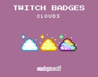Badge di sottoscrizione a forma di nuvola carini per Twitch, badge di bit pixel art, kawaii celestiale, risorse di streaming predefinite