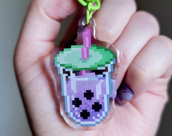 Boba Acrylic Keychain - Plain or Holo Epoxy Finish - Cute and Fun Accessory for Bubble Tea Lovers