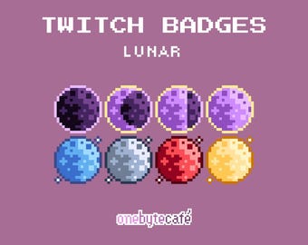 Cute Moon Sub Badges for Twitch, Pixel Art Bit Badges, Lunar Phases, Premade Streaming Assets