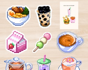 Pixel Art Food Stickers - Cute & Colorful Designs for Planners and Decor