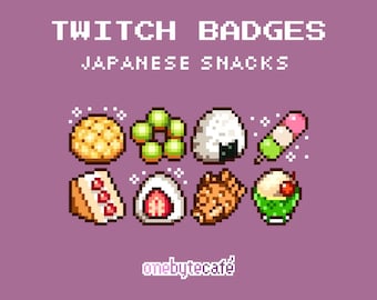 Cute Japanese Snack Sub Badges for Twitch, Pixel Art Bit Badges, Asian Food, Premade Streaming Assets