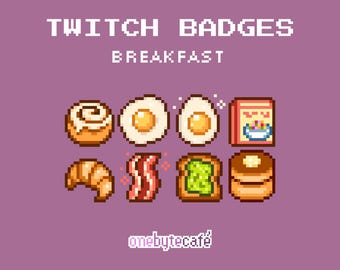 Cute Breakfast Sub Badges for Twitch, Food Art Bit Badges, Bacon Eggs Avocado, Premade Streaming Assets