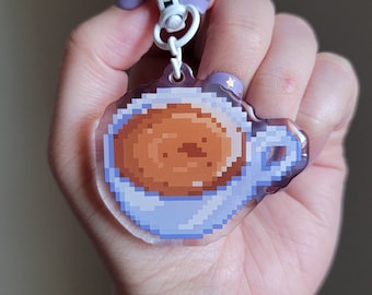 Teacup/Coffee Cup Acrylic Keychain - Plain or Holo Epoxy Finish - Cute and Functional Accessory