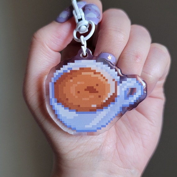 Teacup/Coffee Cup Acrylic Keychain - Plain or Holo Epoxy Finish - Cute and Functional Accessory