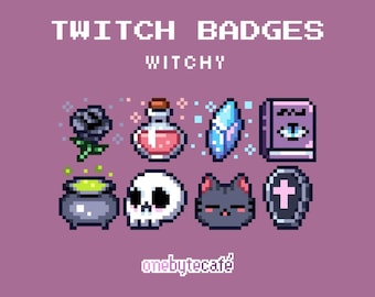 Badge Goth carini per Twitch, badge Pixel Art Bit, incantesimi di cristalli stregoneschi, risorse di streaming predefinite