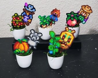 Stardew Valley Perler Rarecrows and Crops - Handmade Perler Bead Art for Collectors and Fans