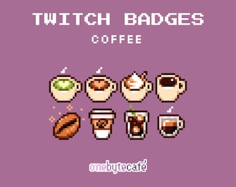 Badge carini per Twitch a tema caffè, badge per bit di arte culinaria, Matcha Latte Cappuccino, risorse di streaming predefinite