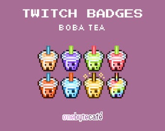 Cute Boba Sub Badges for Twitch, Food Art Bit Badges, Bubble Tea, Premade Streaming Assets