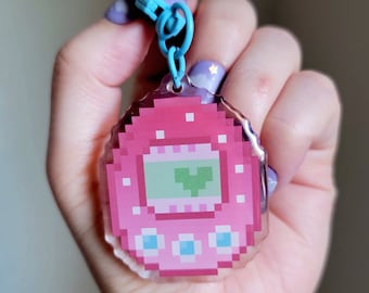 Tamagotchi Acrylic Keychain - Plain or Holo Epoxy Finish - Retro-inspired Accessory for Nostalgic Gamers