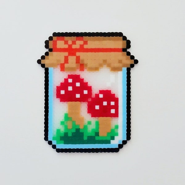 Mushroom Jar Perler | Handmade Mushroom Decor for Nature Lovers