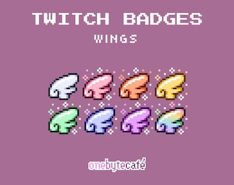 Carini badge sub con ali d'angelo per Twitch, badge pixel art, ali kawaii arcobaleno, risorse di streaming predefinite