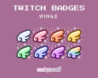 Cute Angel Wing Sub Badges for Twitch, Pixel Art Bit Badges, Rainbow Kawaii Wings, Premade Streaming Assets
