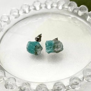 Aragonite Stud Earrings, Natural Blue Aragonite, Gemstone Earrings, 8-15 mm Diameter, Handmade Aragonite Ear Studs, 1 random pair from set image 1