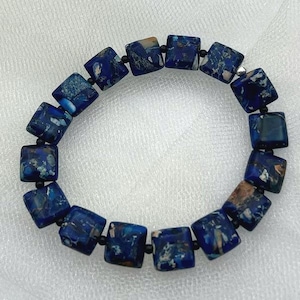 Lapis Lazuli Bracelet, 19 cm Elegant Square Bead Design, Deep Blue Natural Stone Jewelry, Blue gemstone bracelet,Unique lapis jewelry