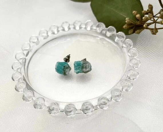 Aragonite Stud Earrings,  Natural Blue Aragonite, Gemstone Earrings, 8-15 mm Diameter, Handmade Aragonite Ear Studs, 1 random pair from set