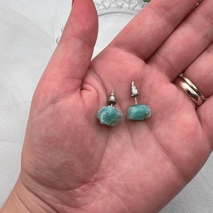 Aragonite Stud Earrings, Natural Blue Aragonite, Gemstone Earrings, 8-15 mm Diameter, Handmade Aragonite Ear Studs, 1 random pair from set image 2