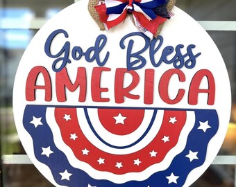 God Bless America Door Hanger: 4th of July 3D Wood Porch Decor