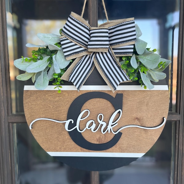 Personalized Front Door Hanger, Last Name and Initial, Welcome Sign, Year round decor, Wreath