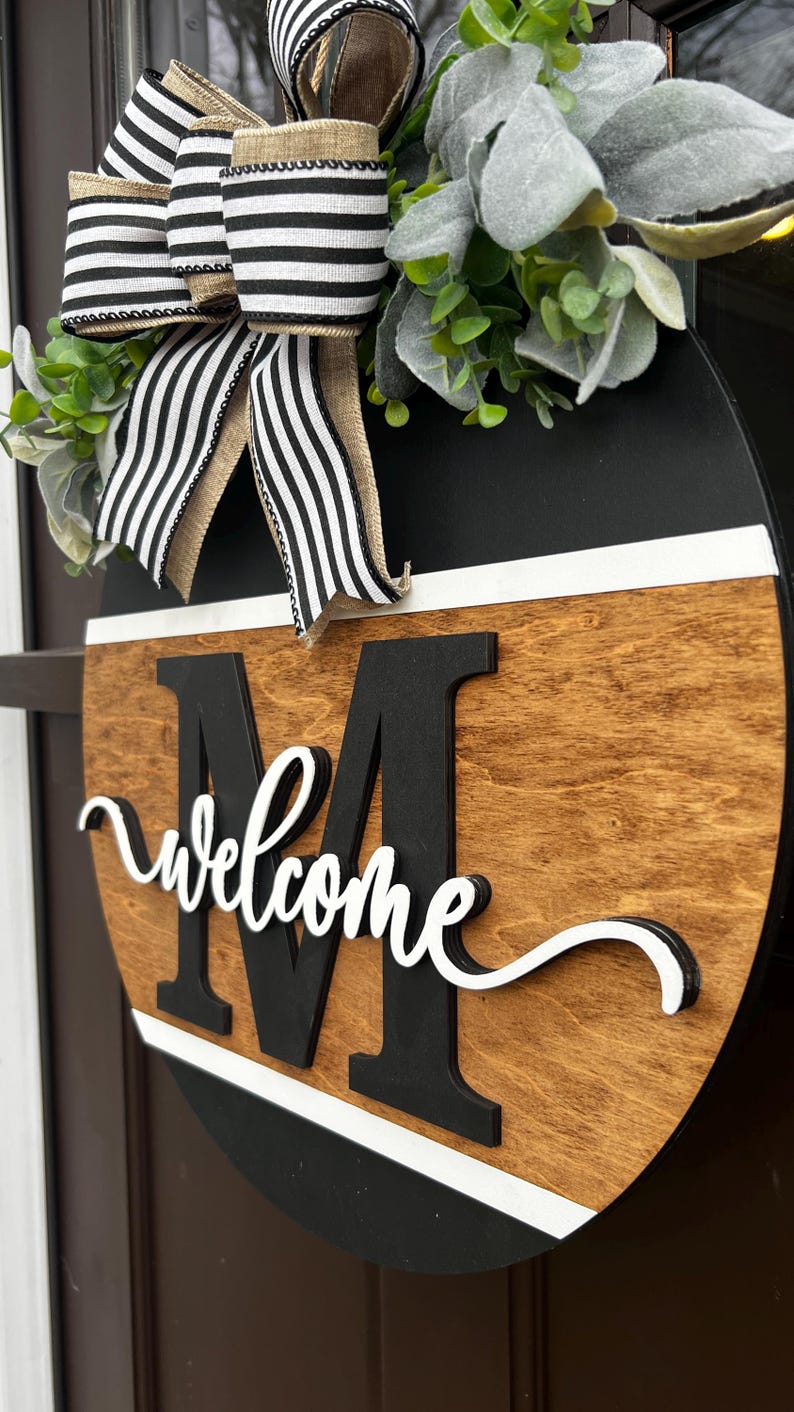 Personalized Front Door Hanger, Last Name Initial, Welcome Sign, Year round decor, Wreath