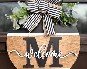 Personalized Front Door Hanger, Last Name Initial, Welcome Sign, Year round decor, Wreath