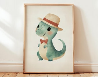 Arte de dinosaurios para guardería, arte vintage para guardería, arte de pared imprimible con dinosaurios, decoración de dinosaurios para guardería de niños, póster de dinosaurios para bebés, impresiones para habitaciones de niños