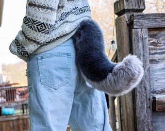 Wolf Tail: Gray Canine Costume for Furry, Cosplay, Therian, or Fursuit