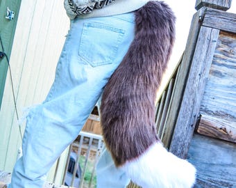 Brown Canine Tail: XL Brown and White Dog Costume for Furry, Cosplay, Therian, Fursuit