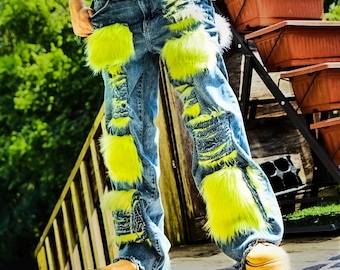 Jeans fourrure personnalisé - Pantalon déchiré fourrure