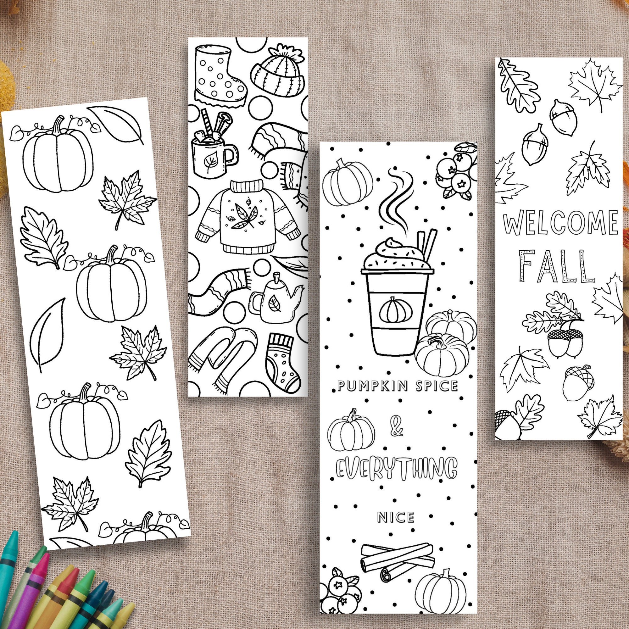 Printable Bookmarks Set of 4 Cute Fall Bookmarks for Coloring Etsy