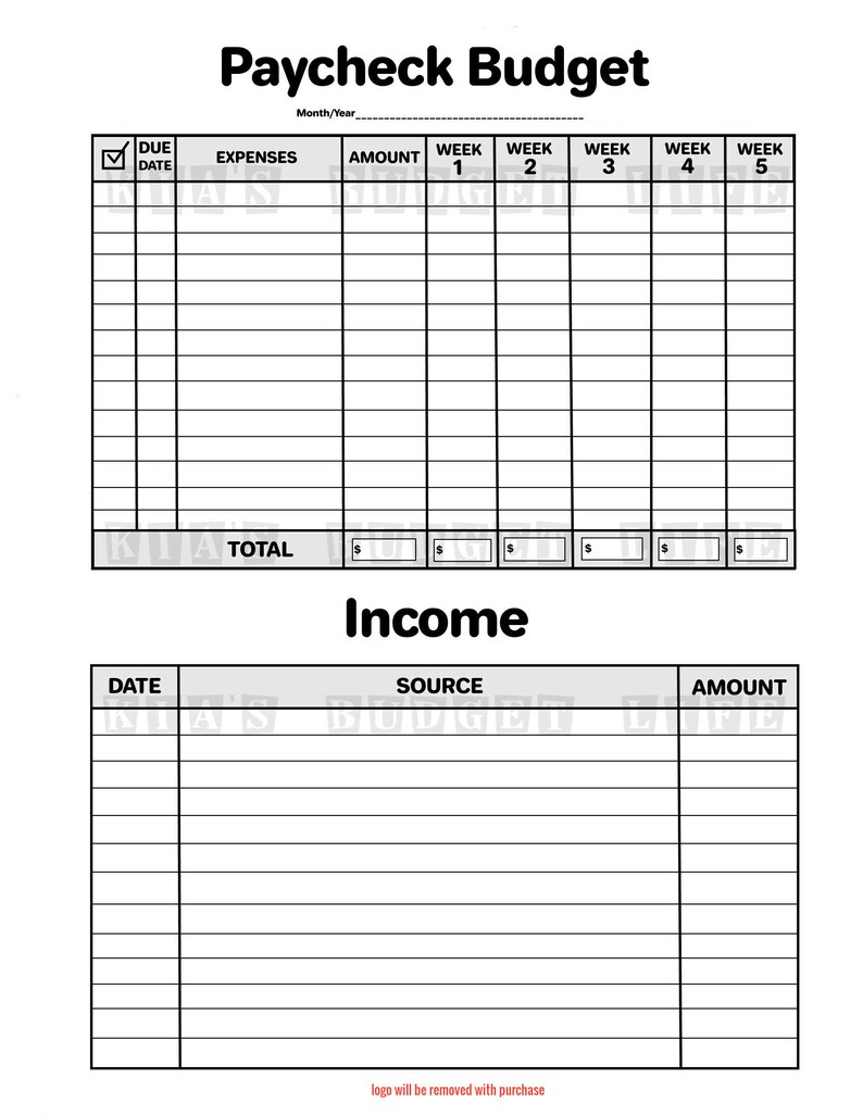 Paycheck Budget Printable | Money Budget Chart | US Letter | Instant ...